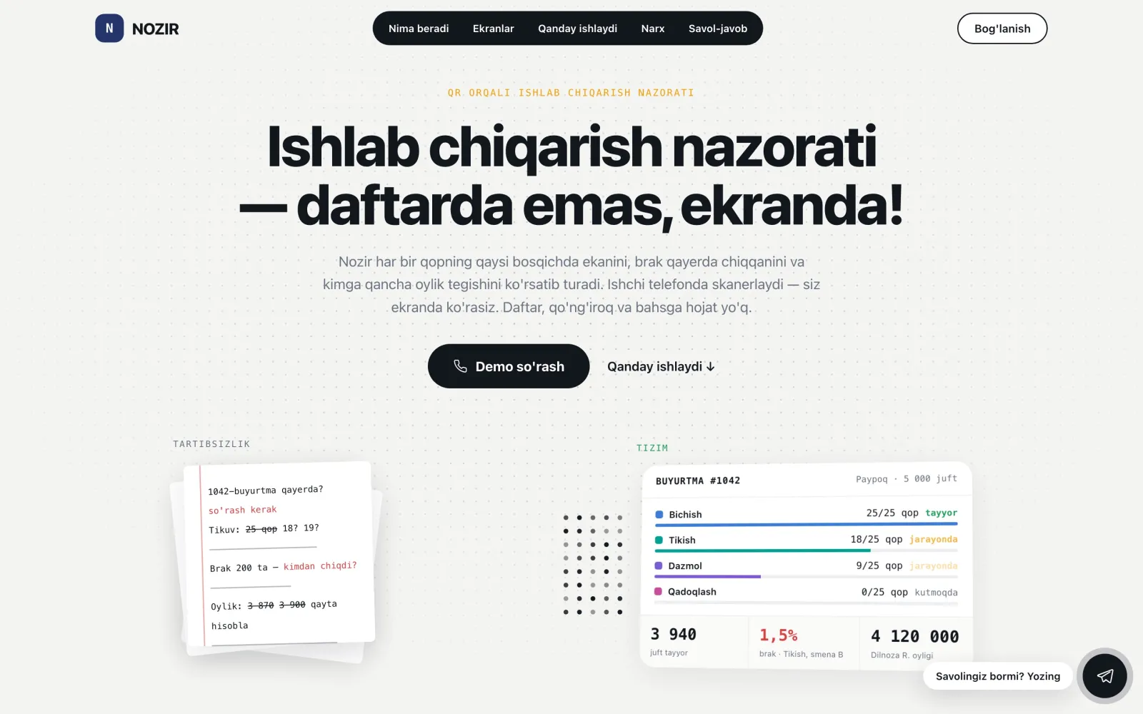 Nozir — loyiha ekrani