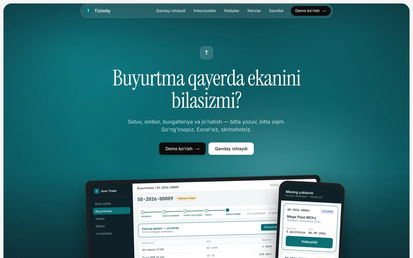 Tizimliy — loyiha ekrani