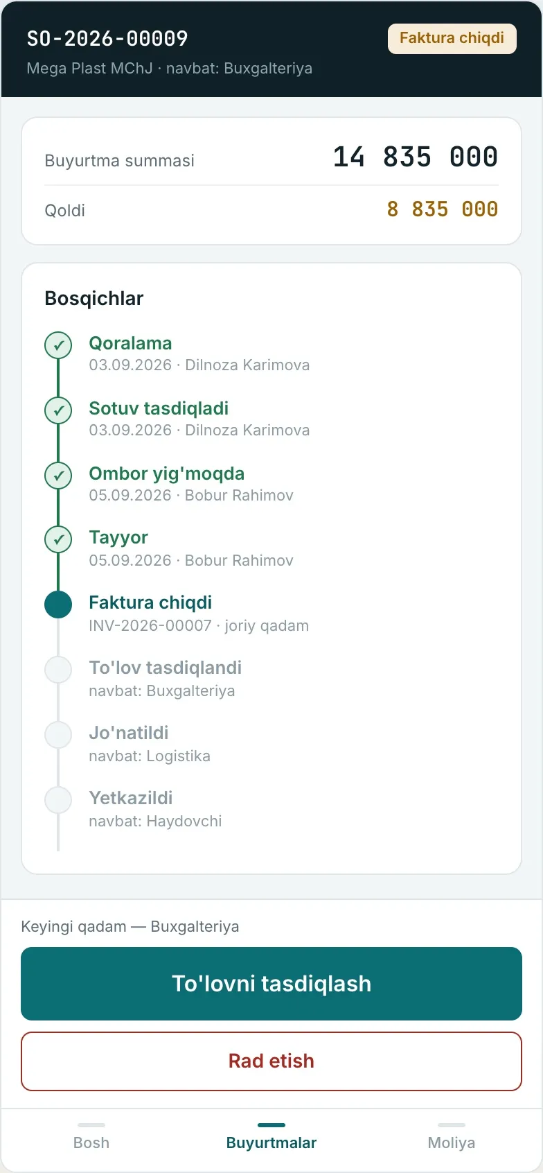 Tizimliy — loyiha ekrani