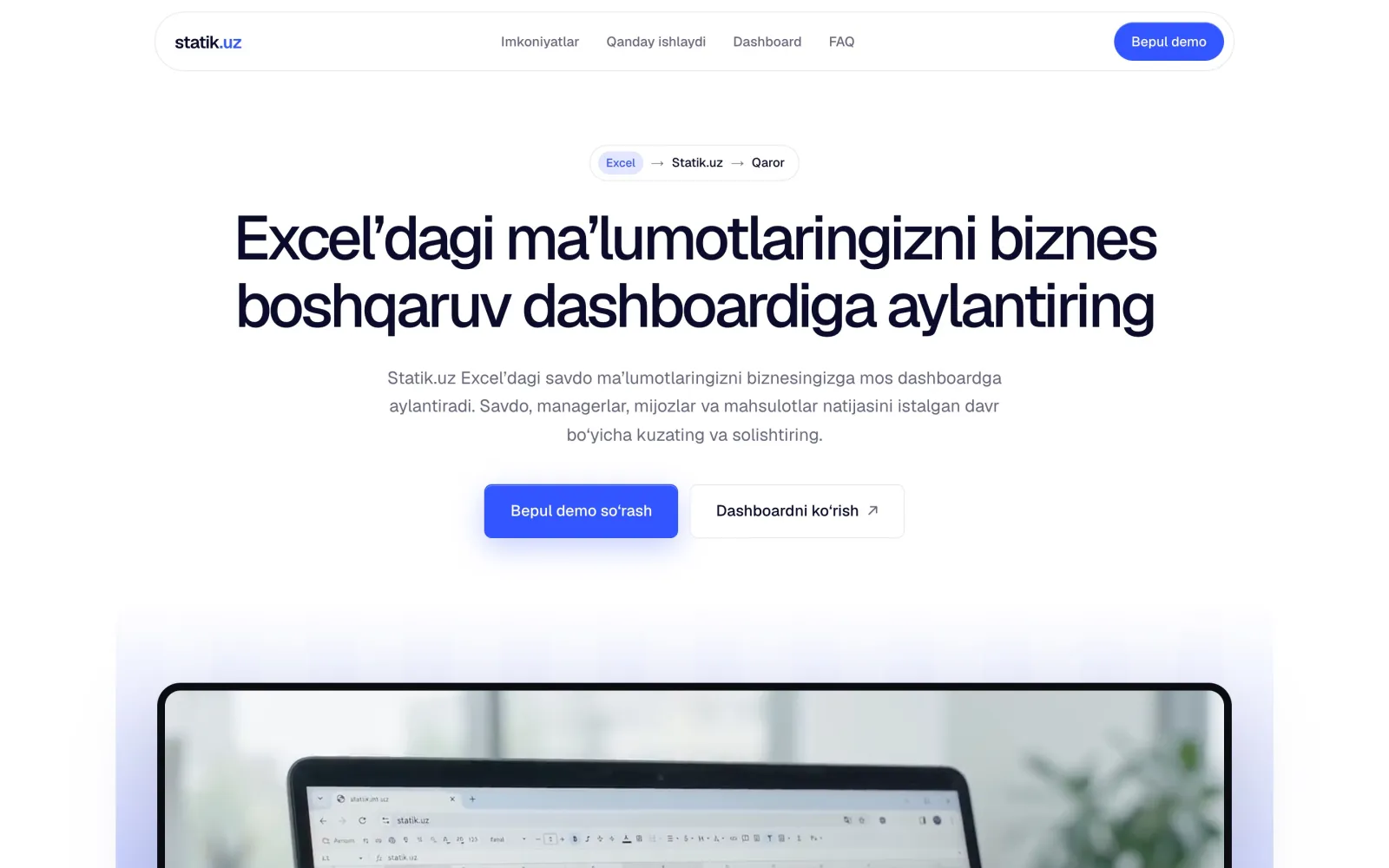 Statik.uz — loyiha ekrani